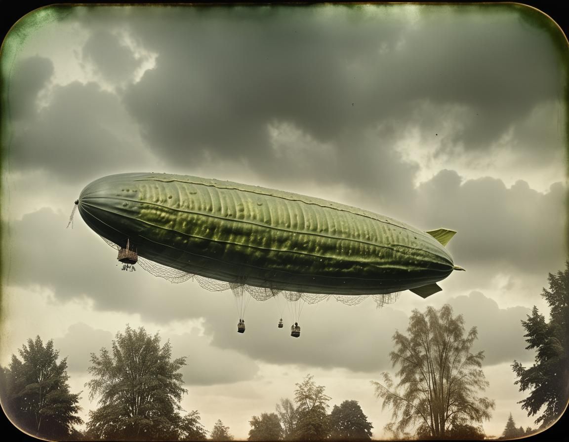 Giant Pickle Zeppelin floating high over Spreewald, Germany: Home of the Gurken