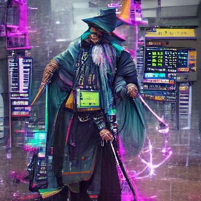 Cyberpunk Wizard in Futuristic Digital Art