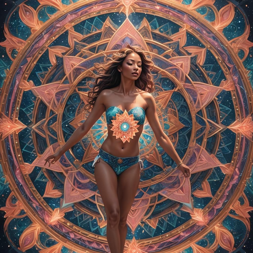 Glowing Female Form in Sacred Geometry Tessellations