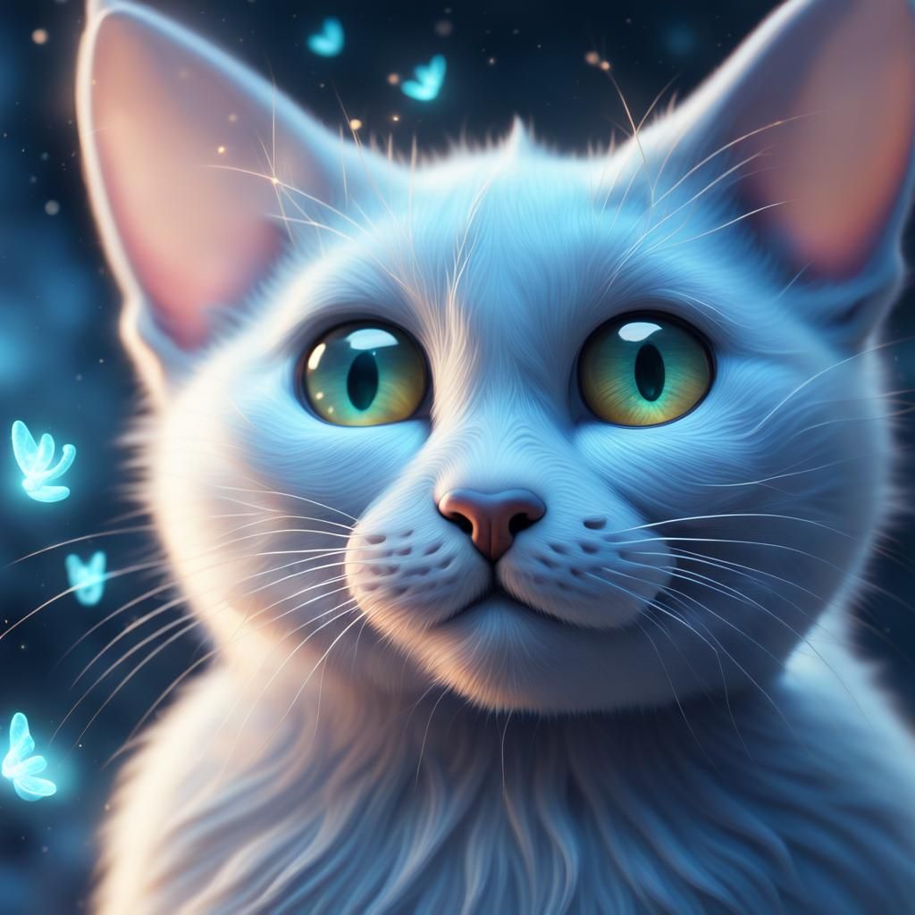 Ethereal Blue Ghost Cat Fantasy Illustration