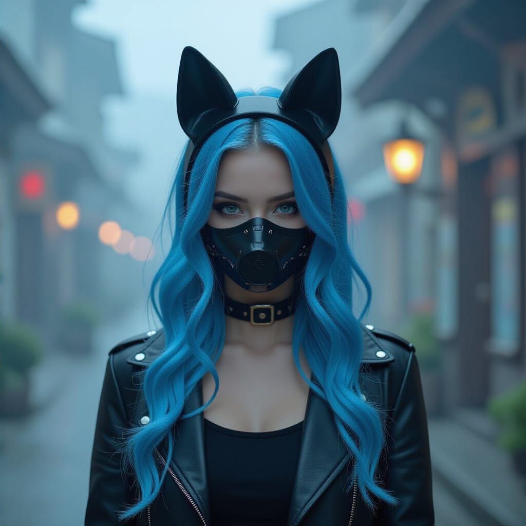 Girl with Dog Mask in Mystical Landscape