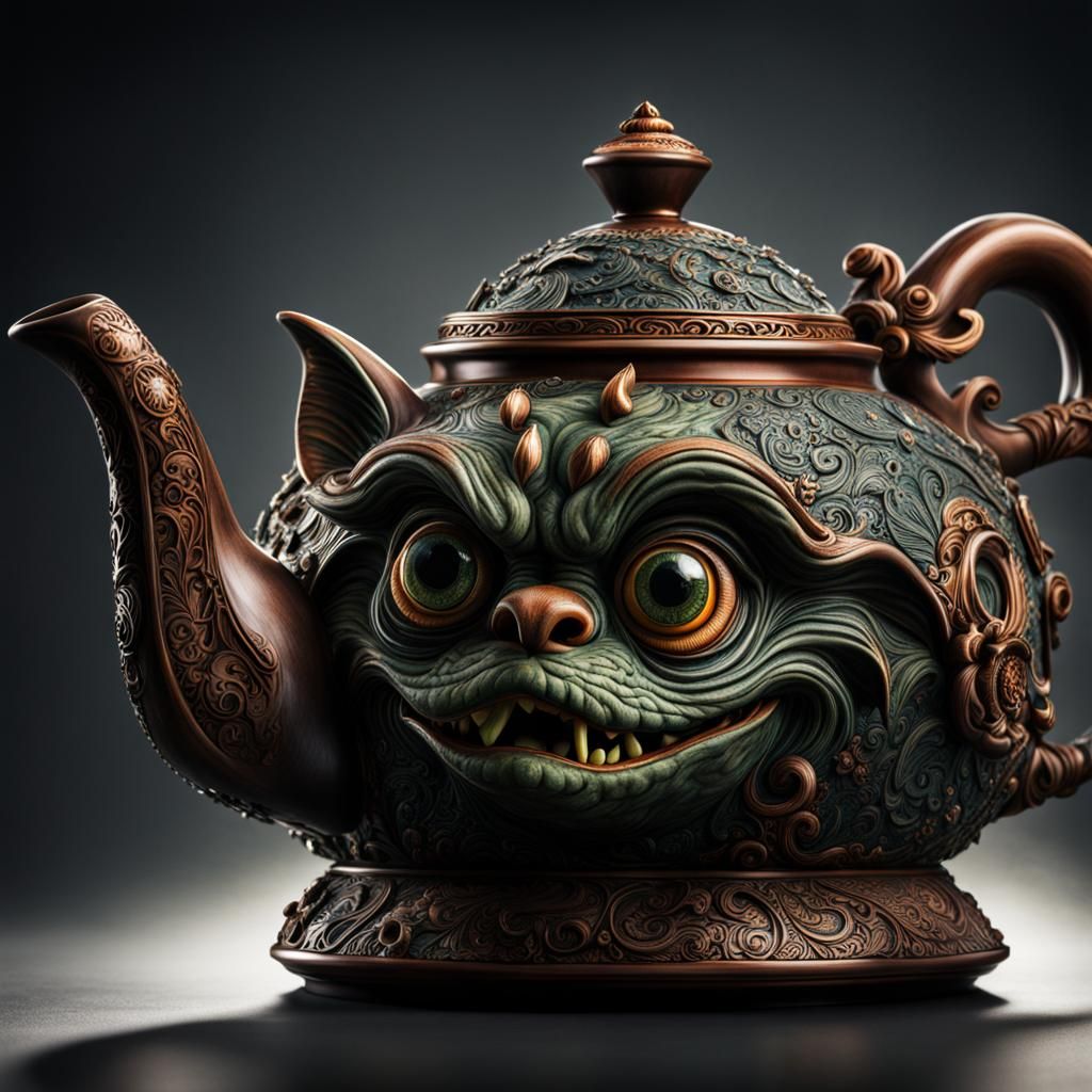 Haunting Gremlin Teapot in Hyperrealistic Style