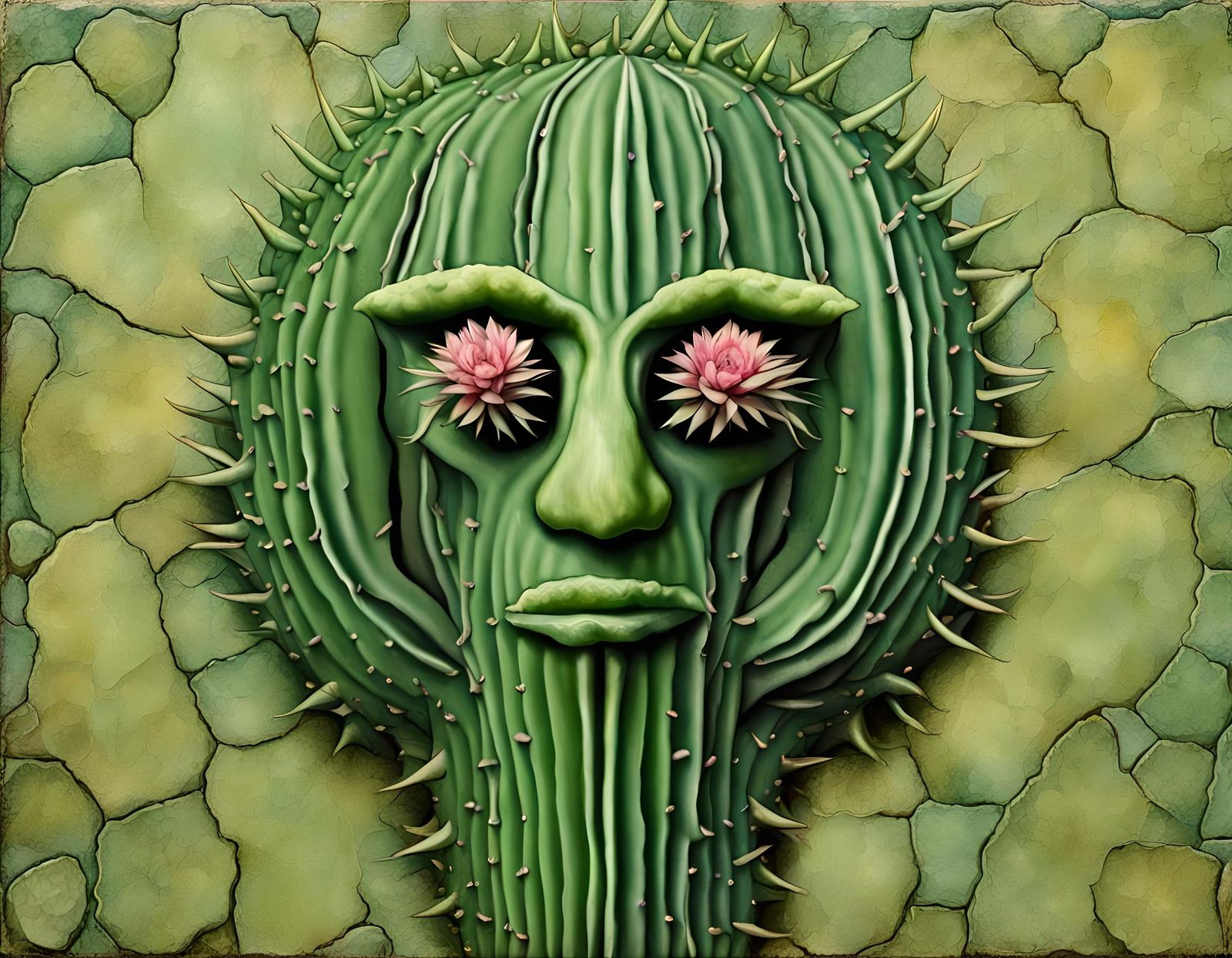Cactus Greenman with Embossed 3D Elements