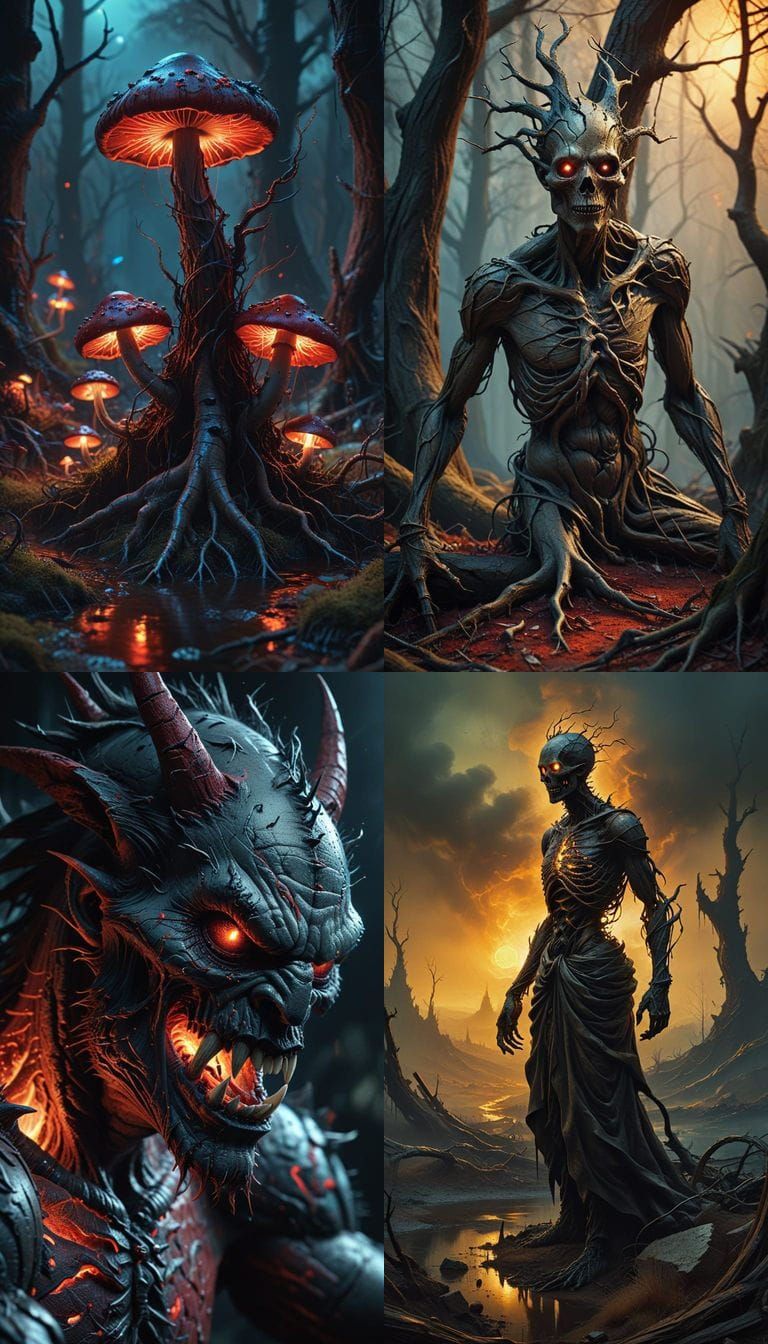 Macabre Crimson Impasto Painting Inspired by Bosch