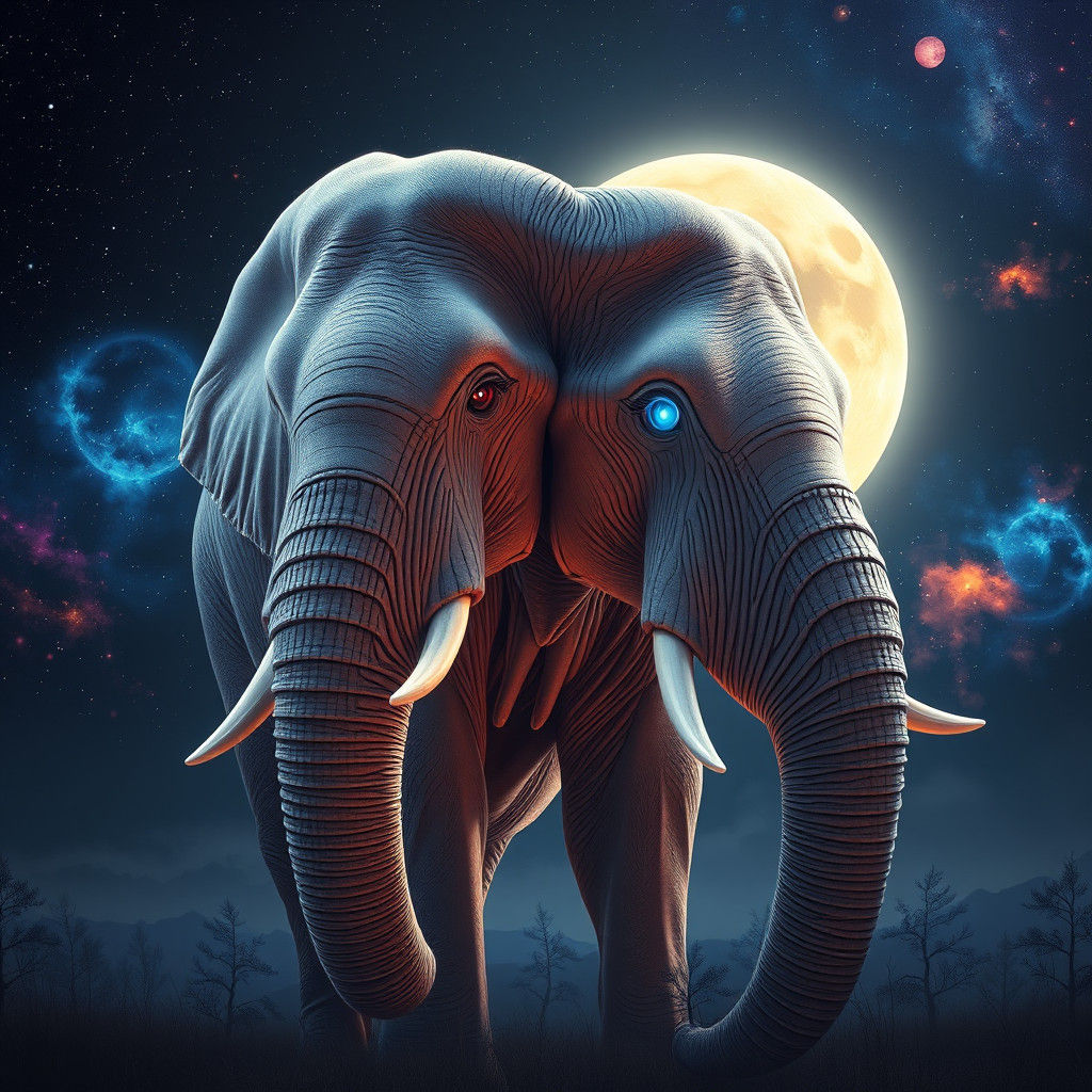 Ethereal Elephant Radiating Cosmic Energy in Dreamlike Lands...