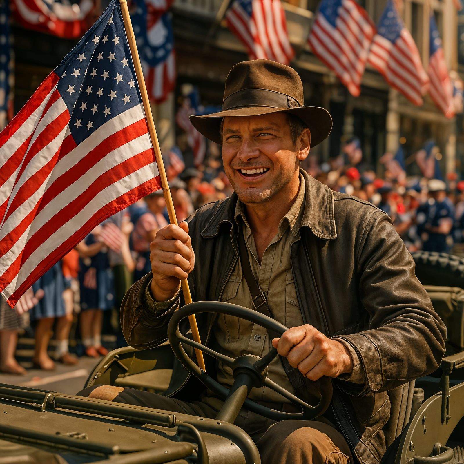 Indiana Jones Celebrates at Patriotic Parade in CGI