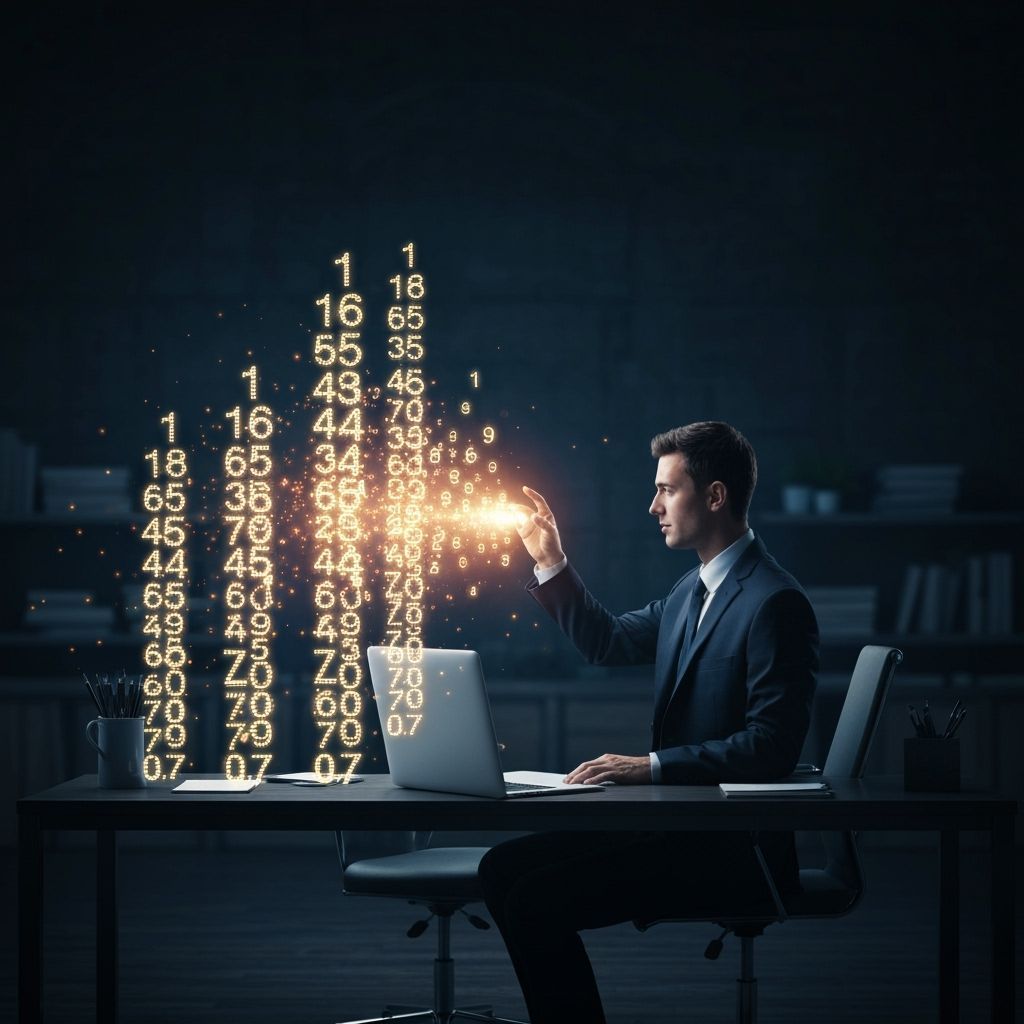 Magical Accountant Conjuring Light Numbers in Enchanted Offi...