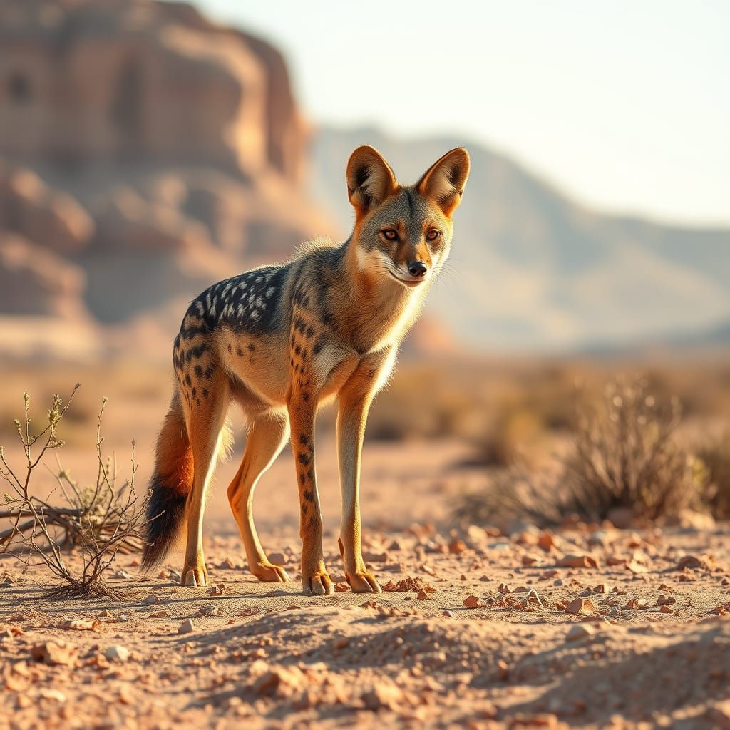 Jackal Roaming Arid Desert Landscape