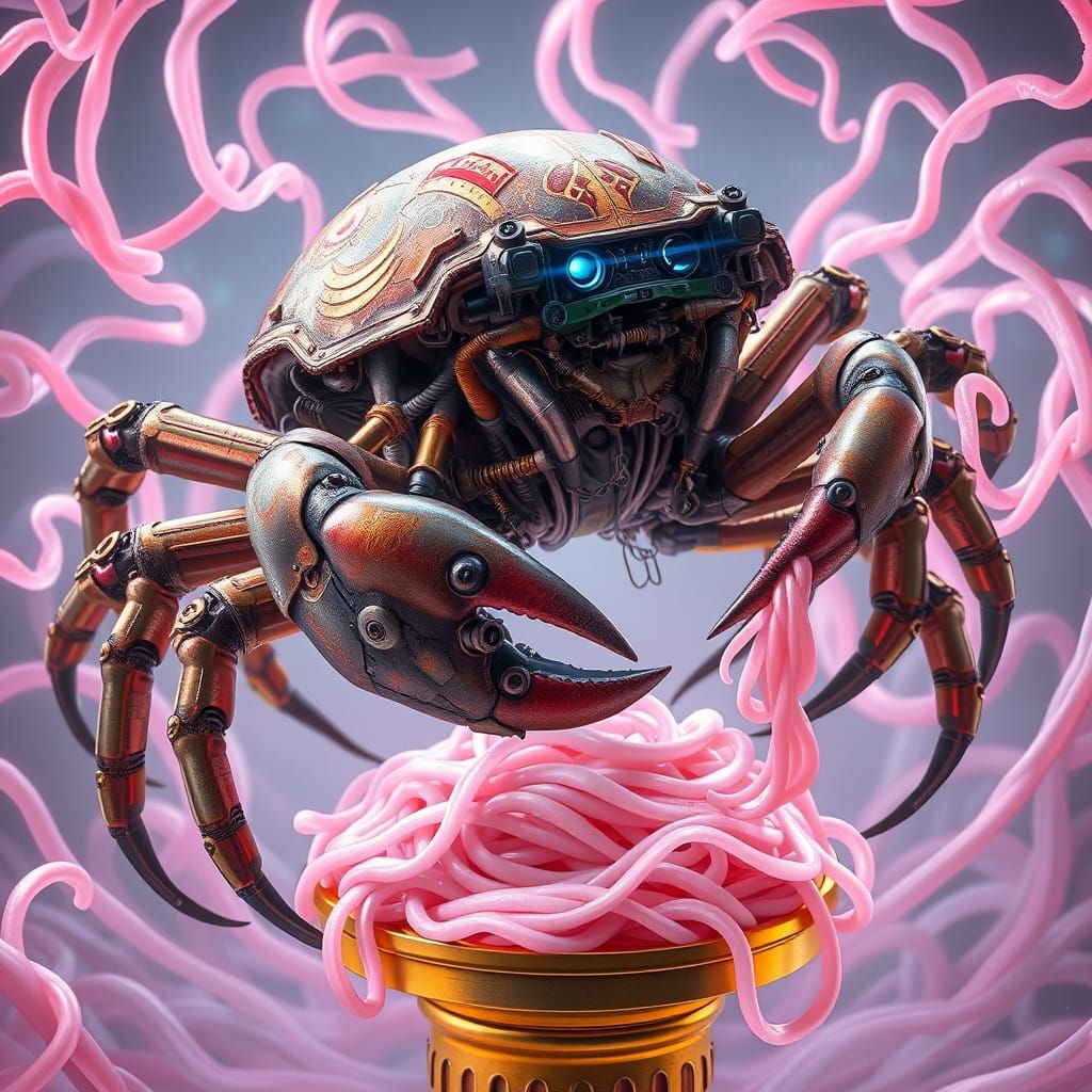 Giger-Inspired Biomechanical Crab Monster Amidst Cosmic Rame...