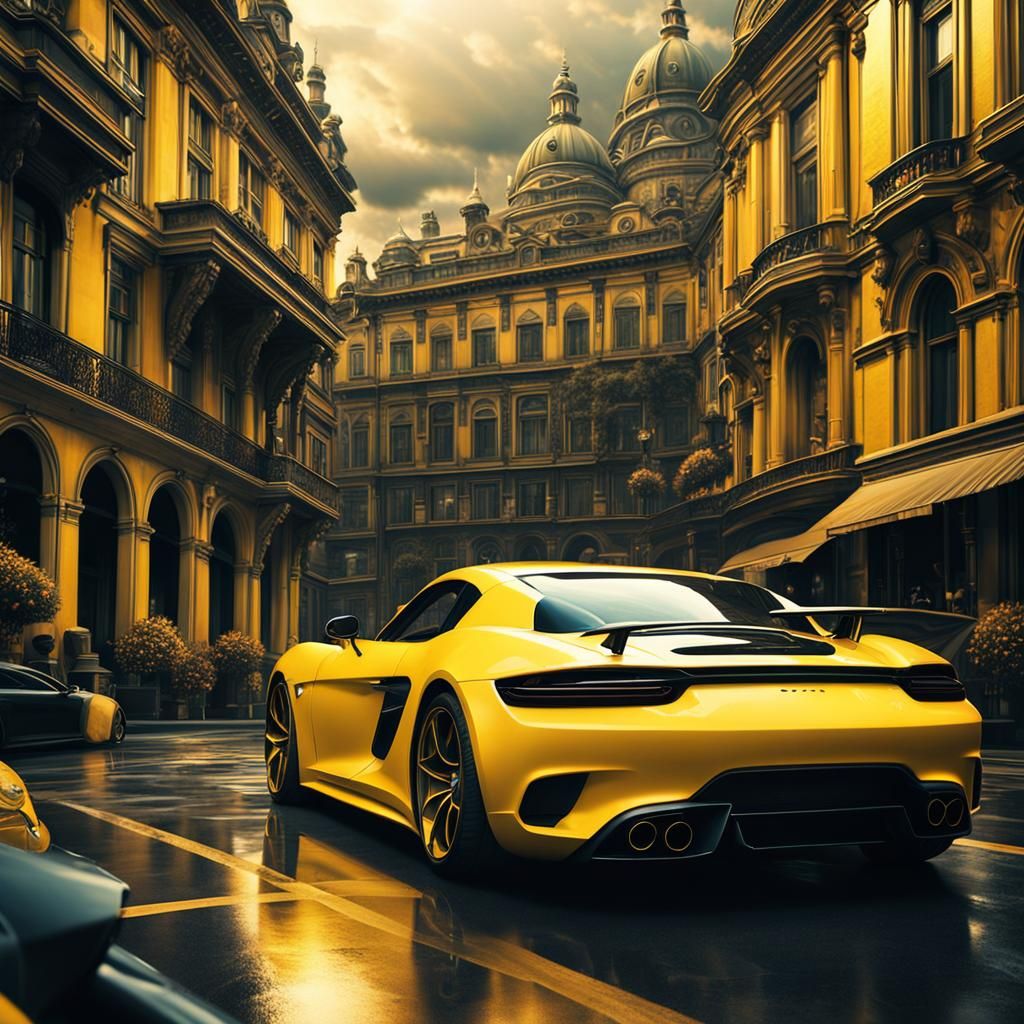 Yellow Sports Car: Epic Digital Matte Painting
