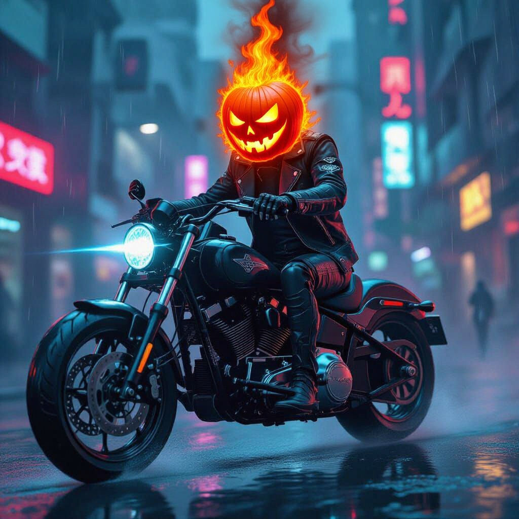 Cyberpunk Rider in a Neon Cityscape