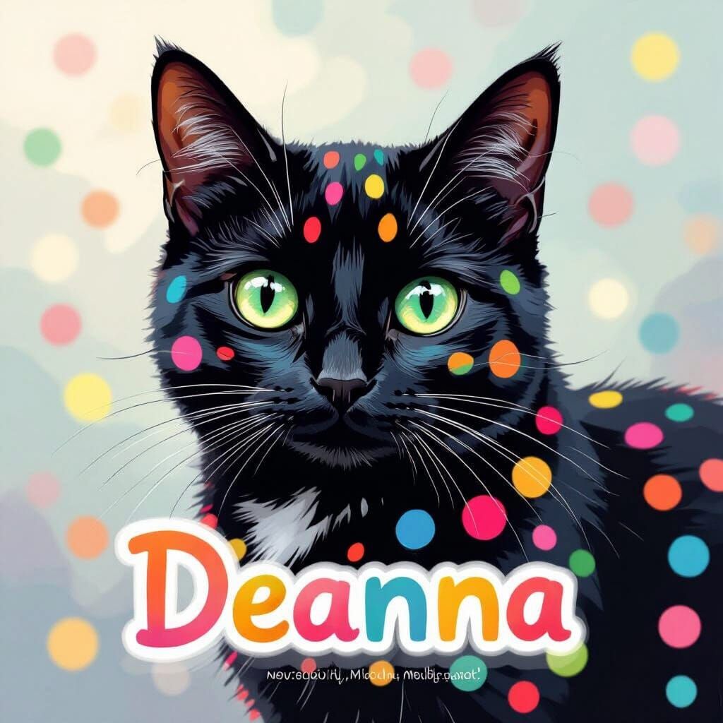Whimsical Polka Dot Cat Portrait in Abstract Digital Style