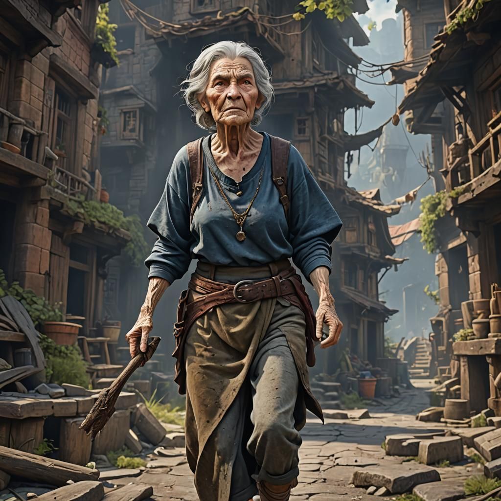 Braless Woman in T-Shirt: Detailed Matte Painting