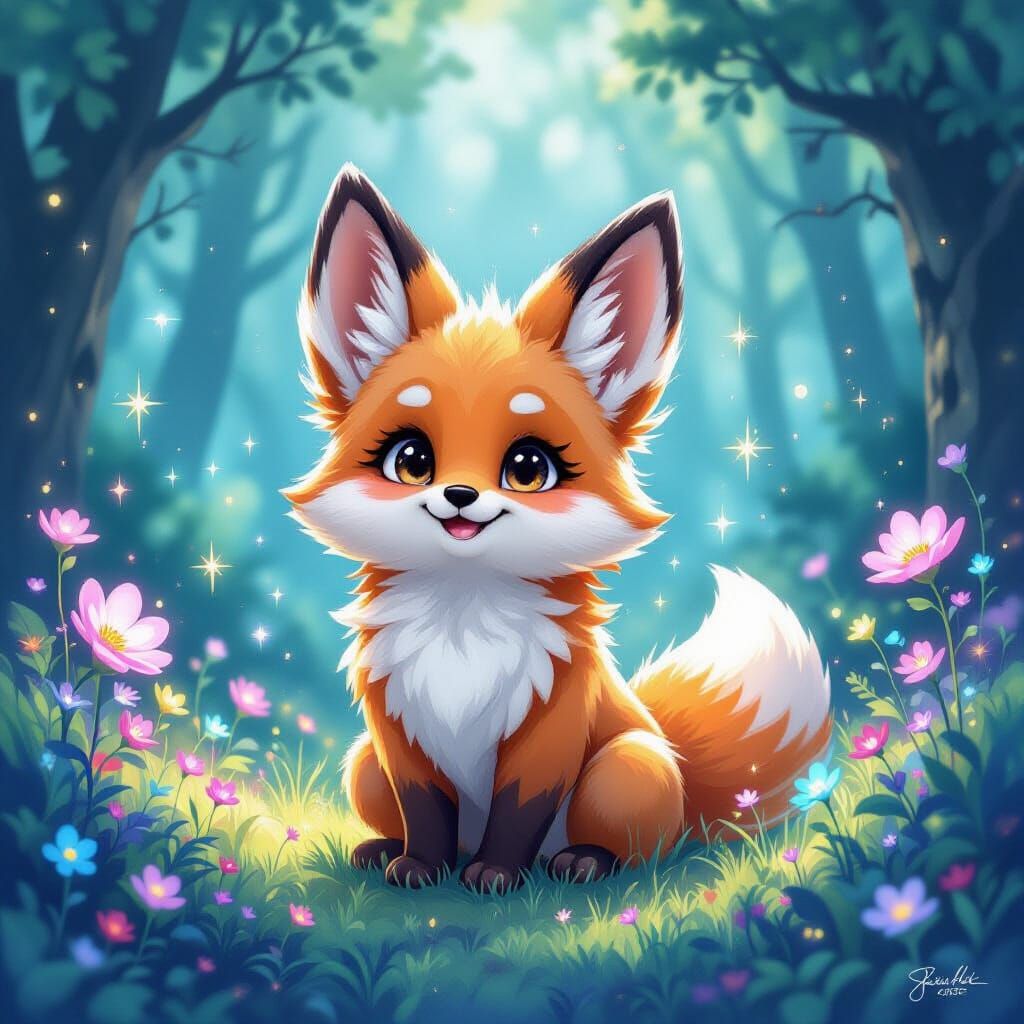 Cute Forest Creature in Magical Watercolor and Ink