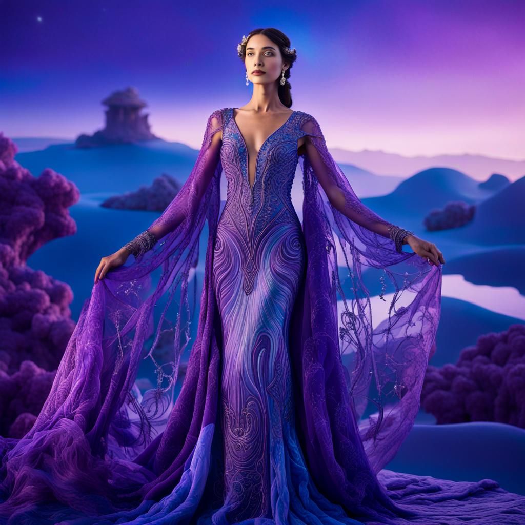Violet Allegorical Figure in Surreal Dreamscape