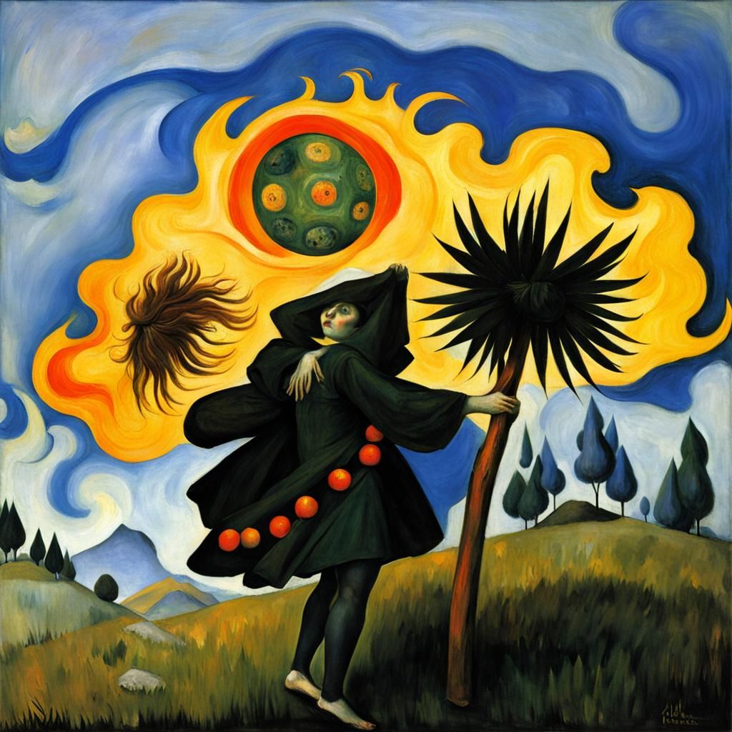 Witch Dancing Around Fire in Classical Style