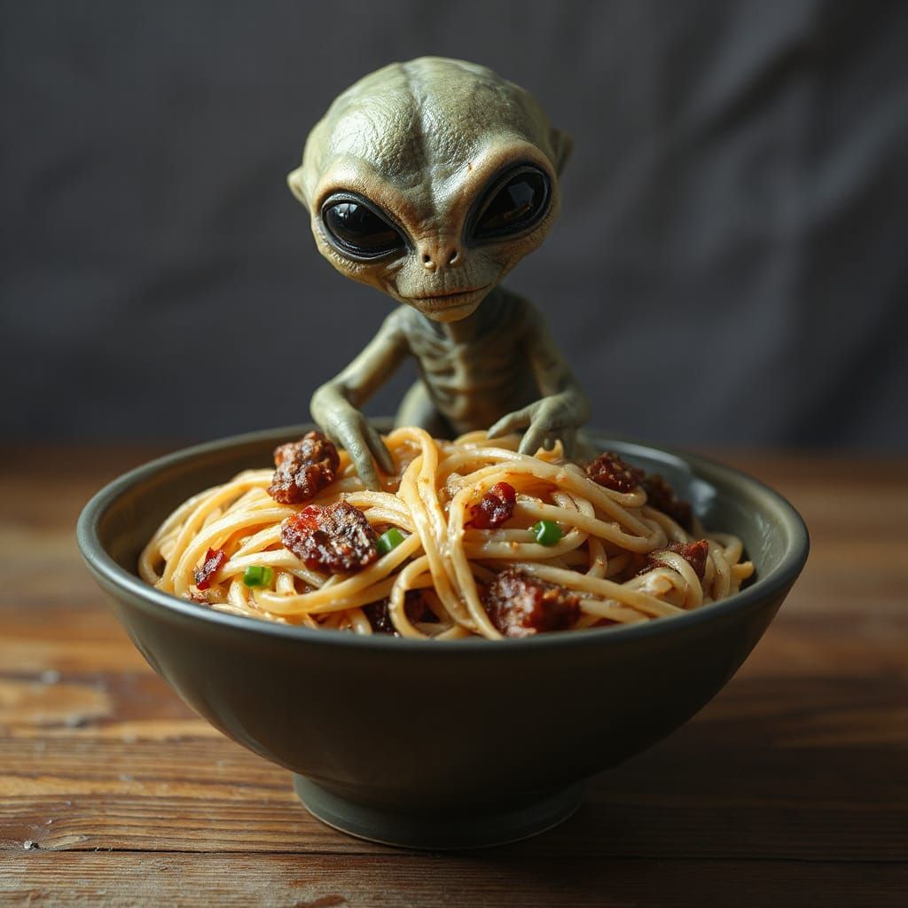 Strange Alien Food with Noodles: AI Creation