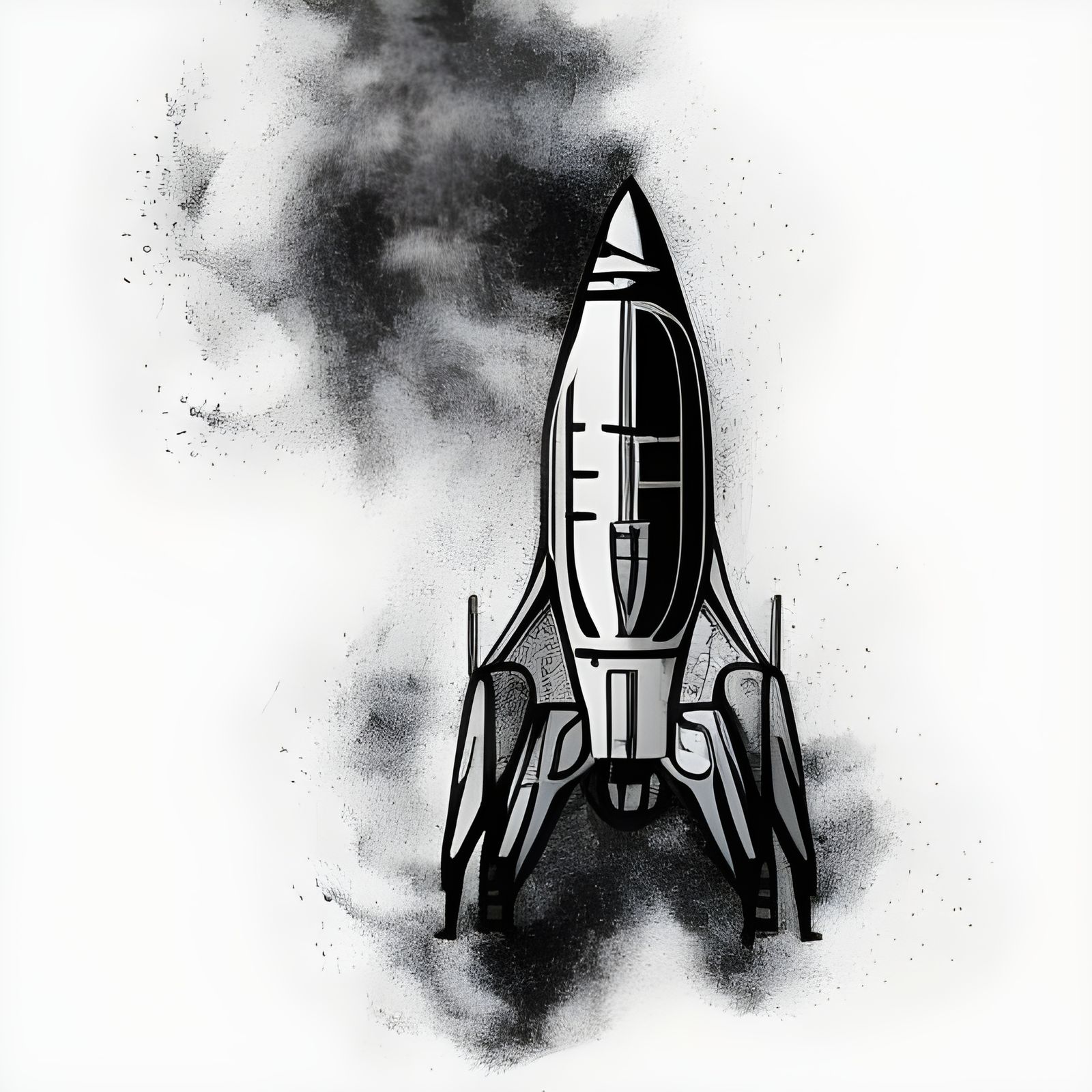 Dramatic Smoke Rocket Ship with Glowing Outlines