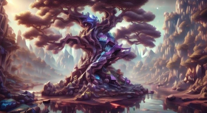 Whimsical Crystal Village Scene in Vibrant Oil Painting Styl...