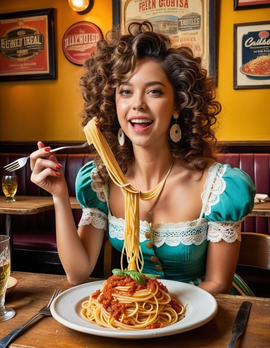 Vintage Spaghetti Poster in Bright Triadic Colors