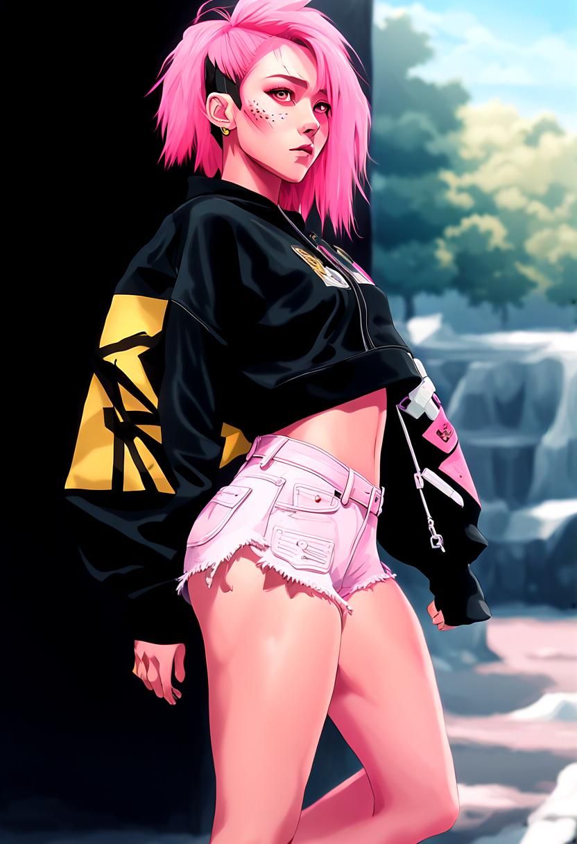 Punk Portrait with Graffiti Background in Anime Style