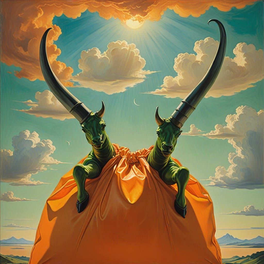 Surrealism Masterpiece: Dreamy Green Horns Amidst Whimsical ...