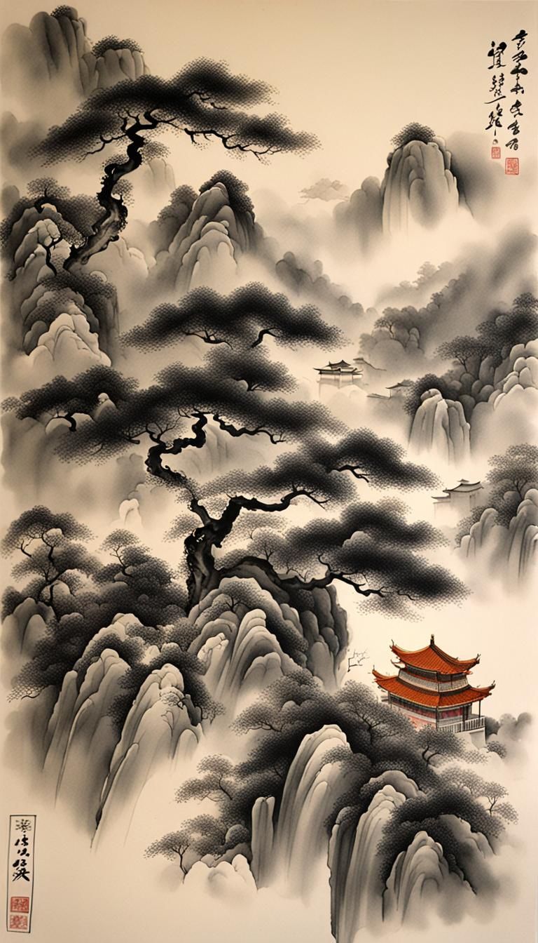 Classic Chinese Ink Painting Illustration