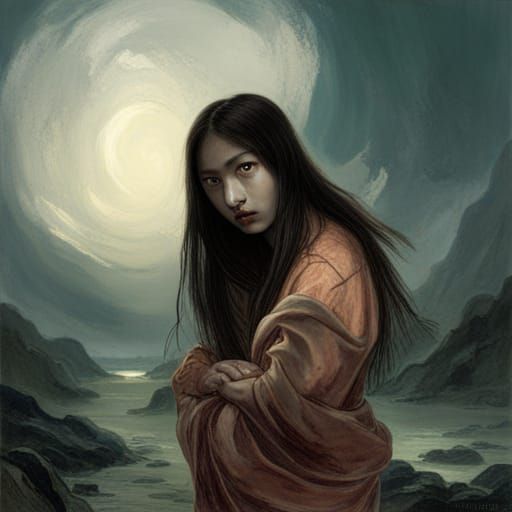 Eerie Asian Woman in Gothic Horror Style