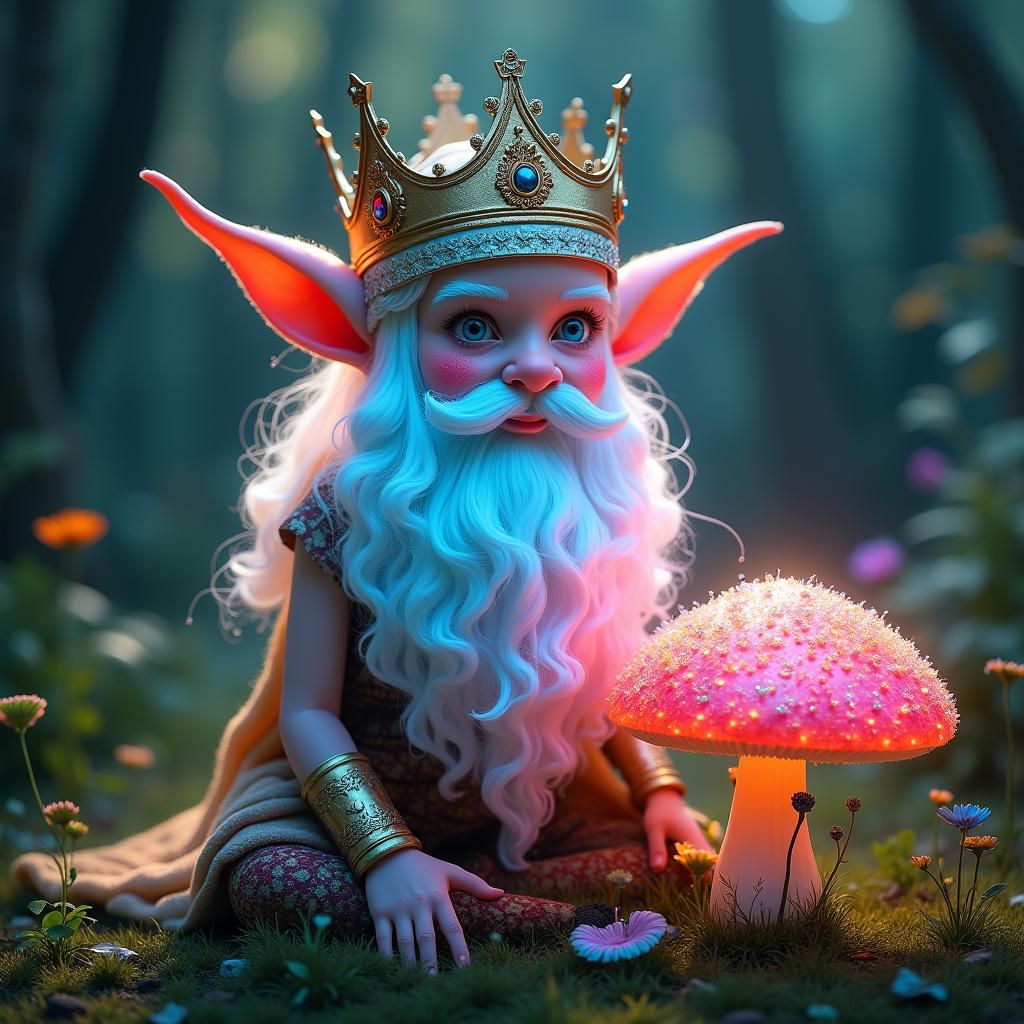 Regal Elf in Verdant Setting: 3D Double Exposure