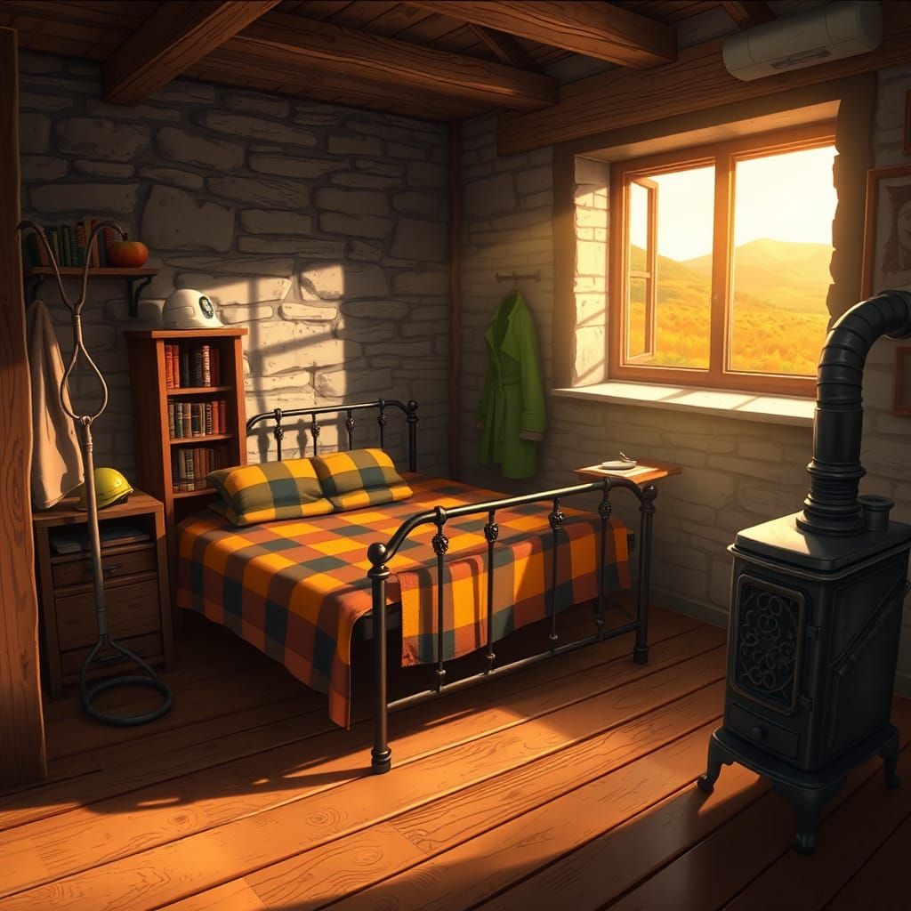 Cozy Chamber with Rustic Accents in Anime Style