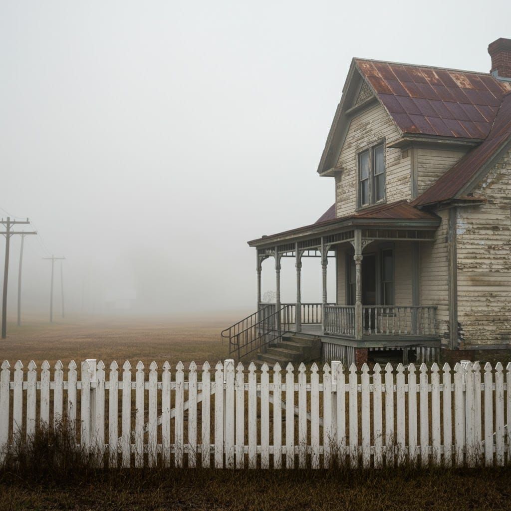 Misty Victorian Building with Curved Staircase