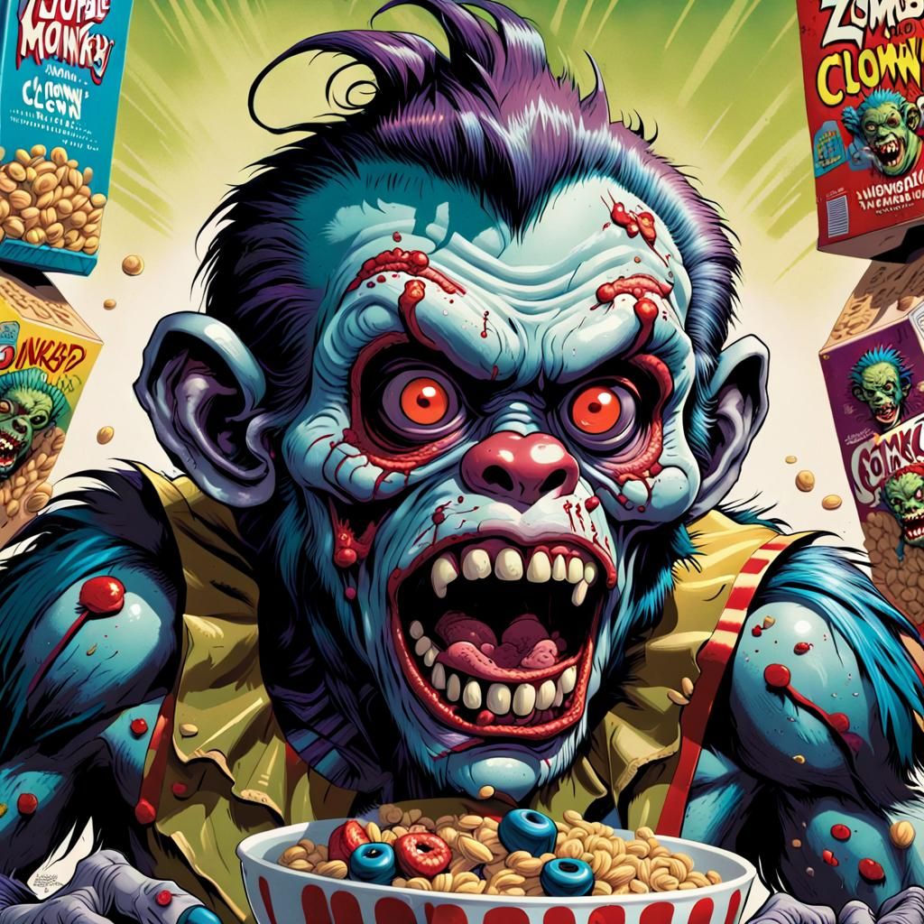 Zombie Monkey Clown Cereal Box Comic Art