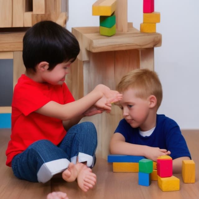 Girl Shows Blocks to Boy