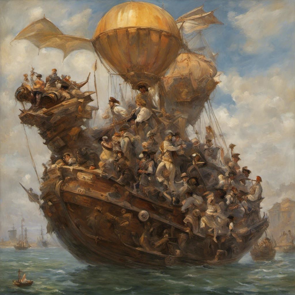 Steampunk Dragon Airship in Impressionist Style