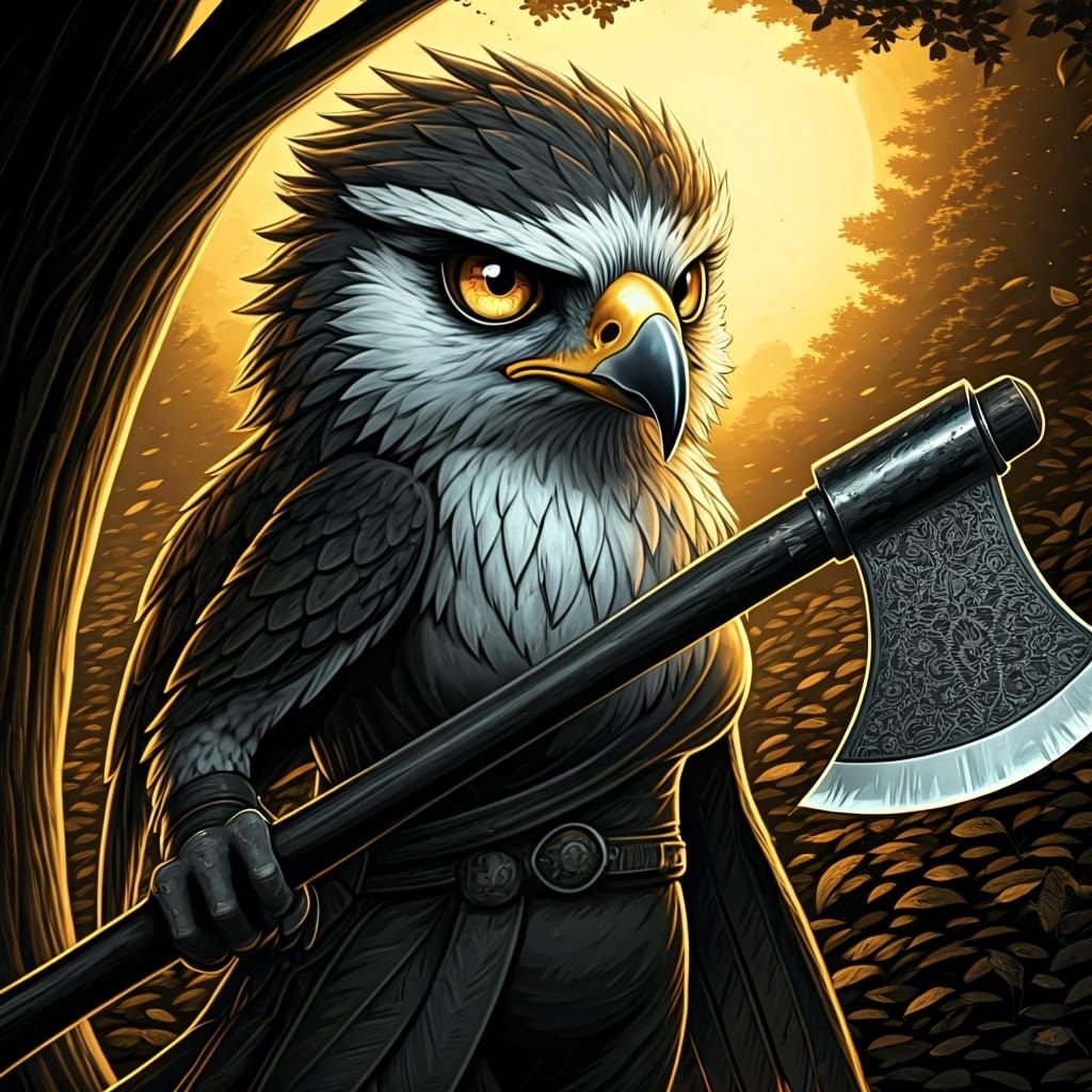 Angry Falcon Anthro with Axe in Manga Style