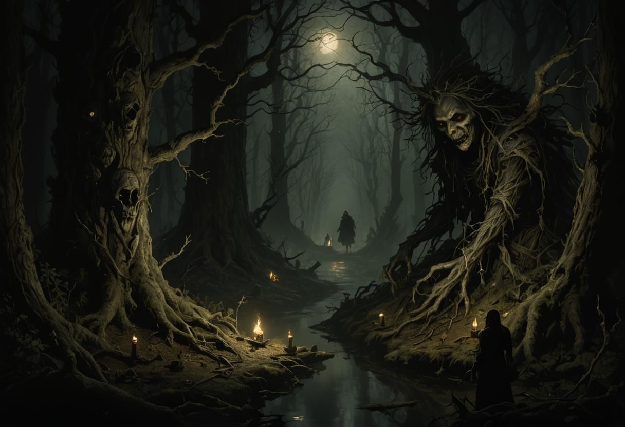Terrifying Baba Yaga in Spooky Forest