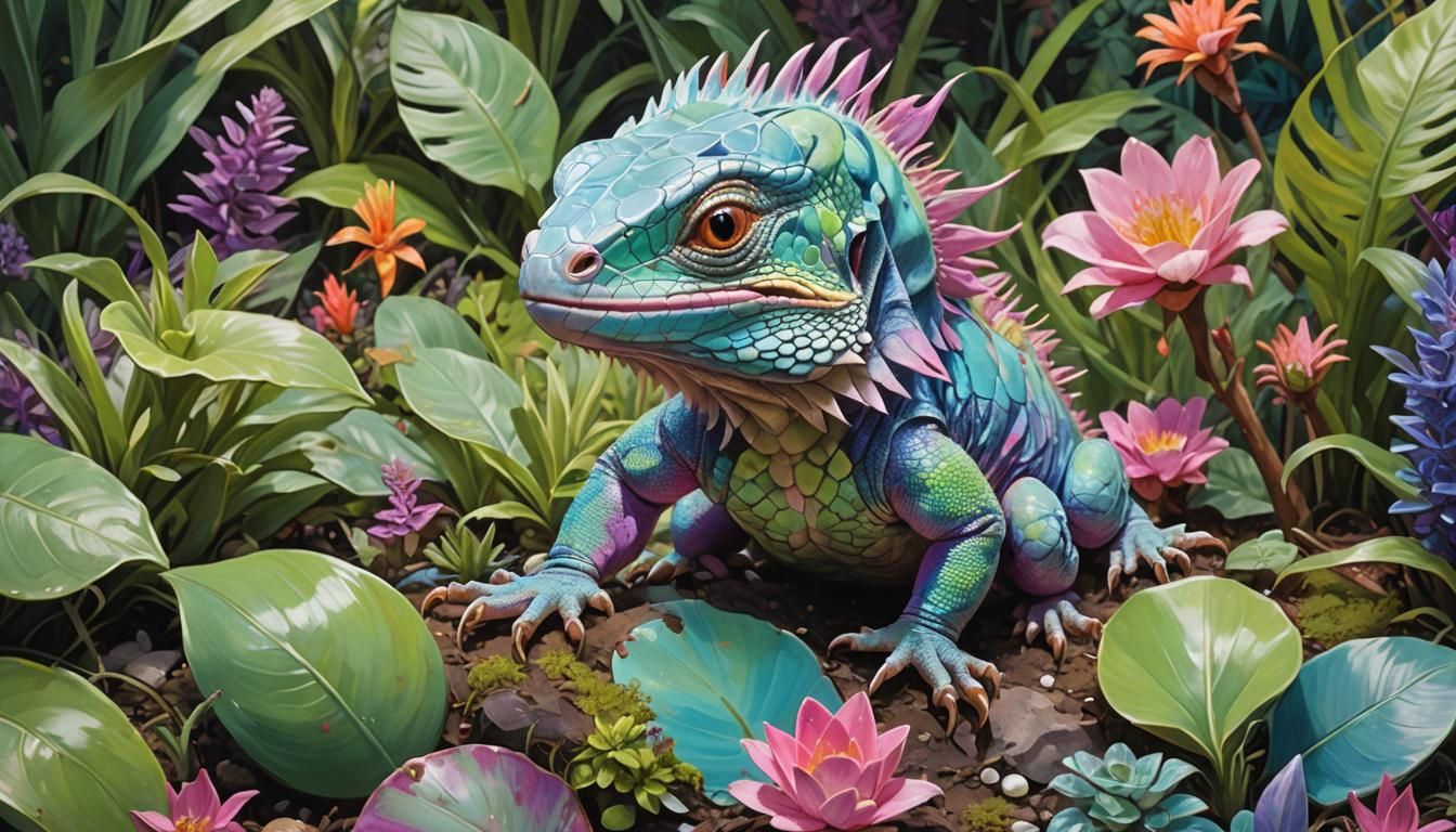 Vibrant Iguana Hatching, Photorealistic Concept Art