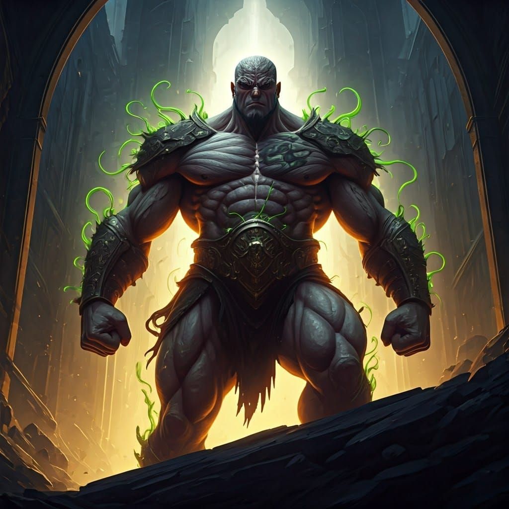 Muscular Figure with Ethereal Aura in Dark Fantasy Style