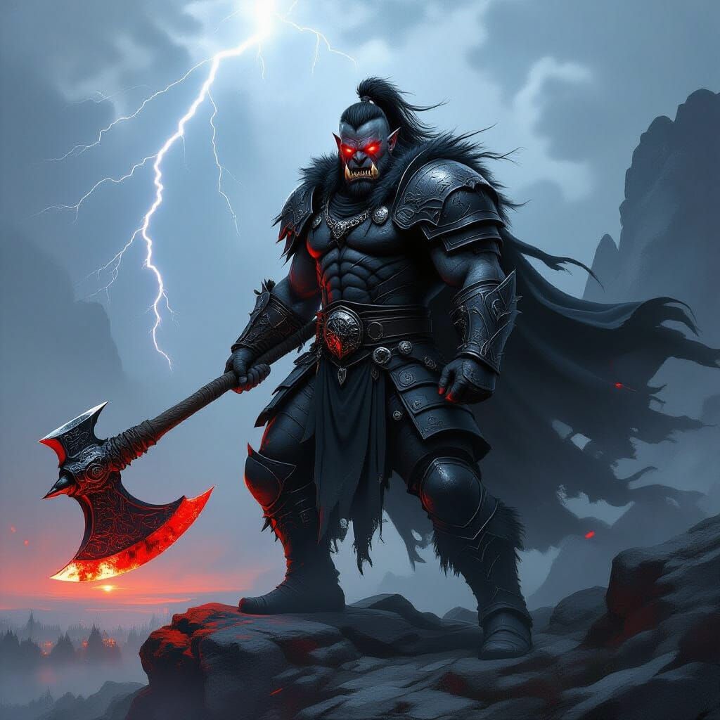 Orc Chieftain on Crag Overlooking Battlefield