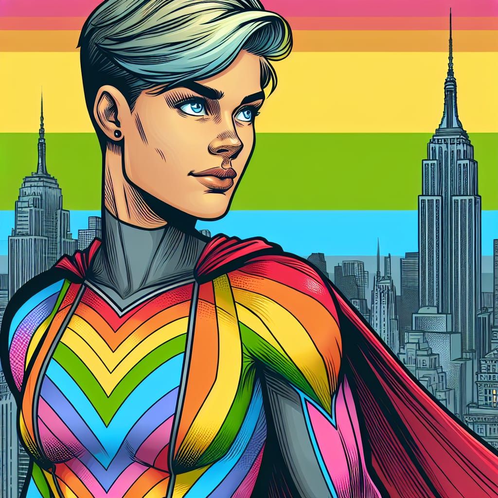 Rainbow Superhero in Modern Comic Art Style