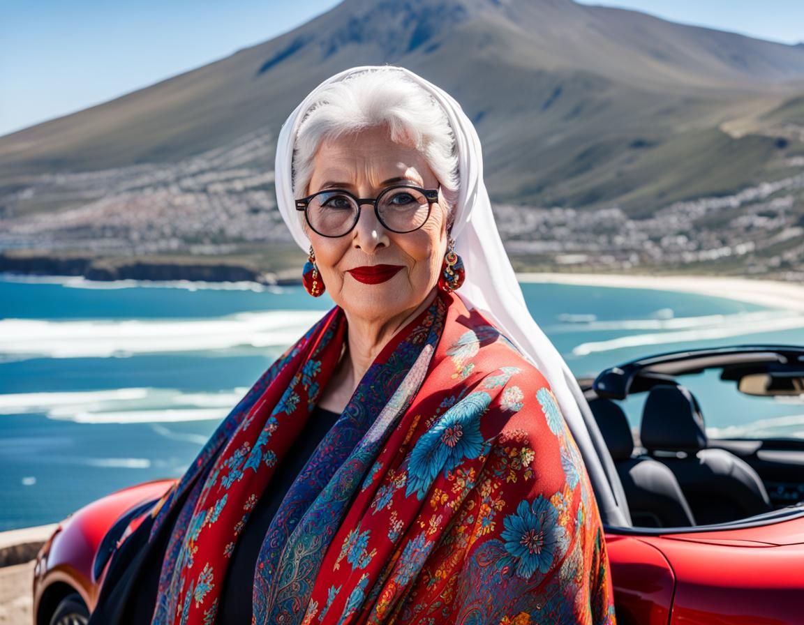 Woman Drives Red Convertible in Cape Town