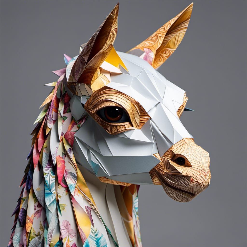 Beautiful Origami Llama Papercraft in 8K