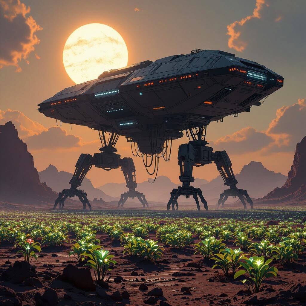 Alien Harvest: Spacecraft Deploys Crawlers on Bioluminescent...