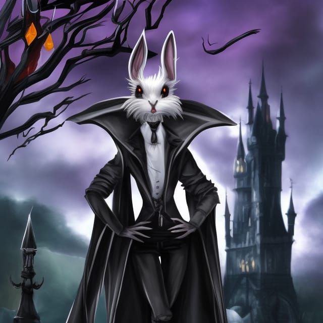 Gothic Vampire Rabbit with Castle Background