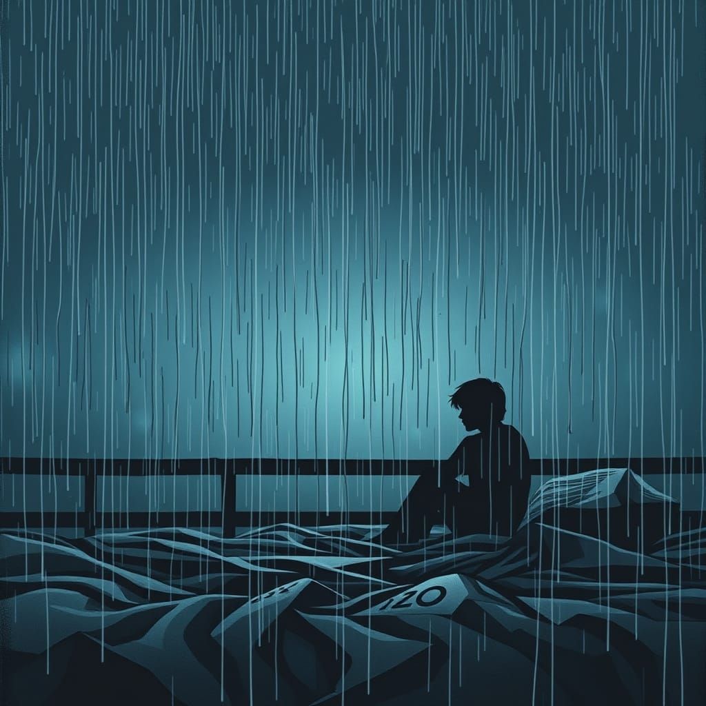 Lonely Rain Falls Upon the City in Twilight Hours