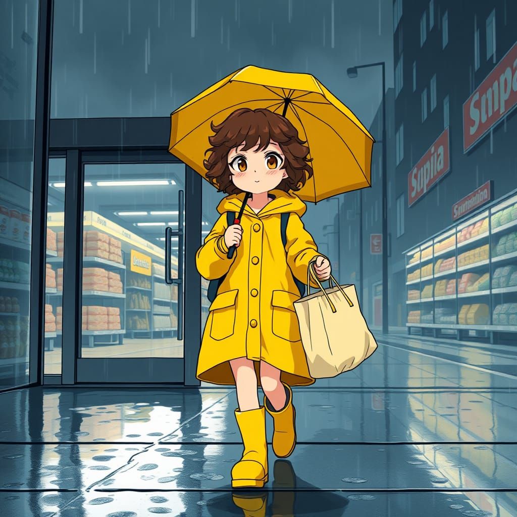 Girl in Yellow Raincoat: Anime-Inspired Rainy Day