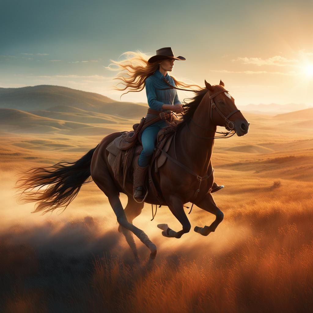 Cowgirl Double Exposure in Cinematic Matte Style