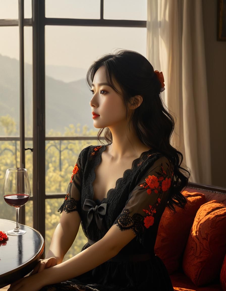Korean Woman in Chiaroscuro Oil Painting