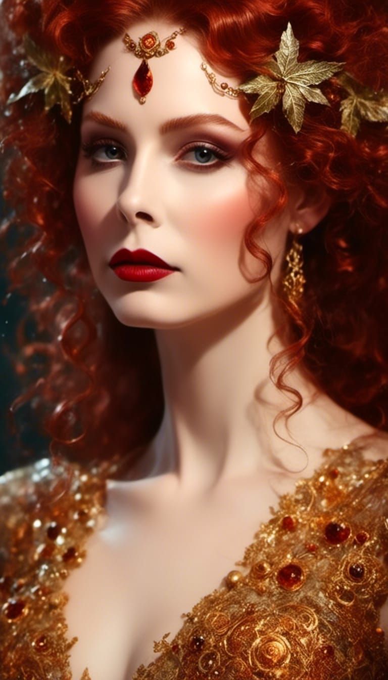 Red-Headed Hedge Witch Portrait with Dramatic Lighting