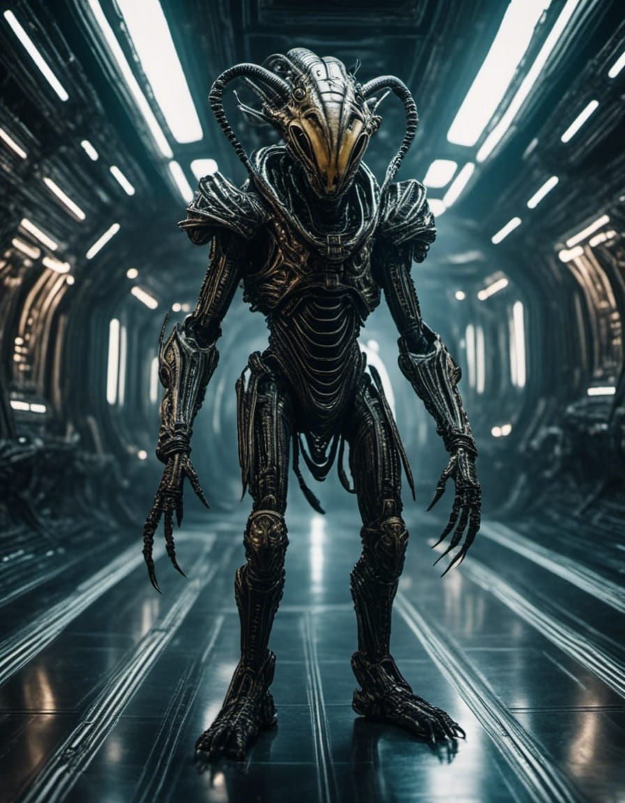 Scary Insectoid Alien Warrior in Biopunk Space Station